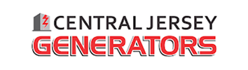 company logo which has a generator icon on the left and the words "central jersey" in black letters stacked above a larger, red-lettered word "generators". The black lettering takes up the same vertical space as the icon.