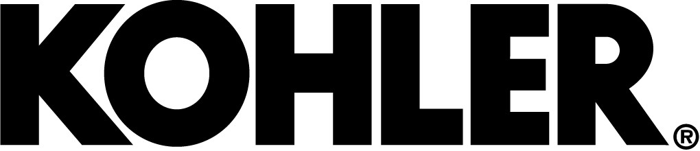 Black block letters that say "KOHLER" with a small circle at the base of the "R" that contains an "R" indicating the logo is a registered trademark